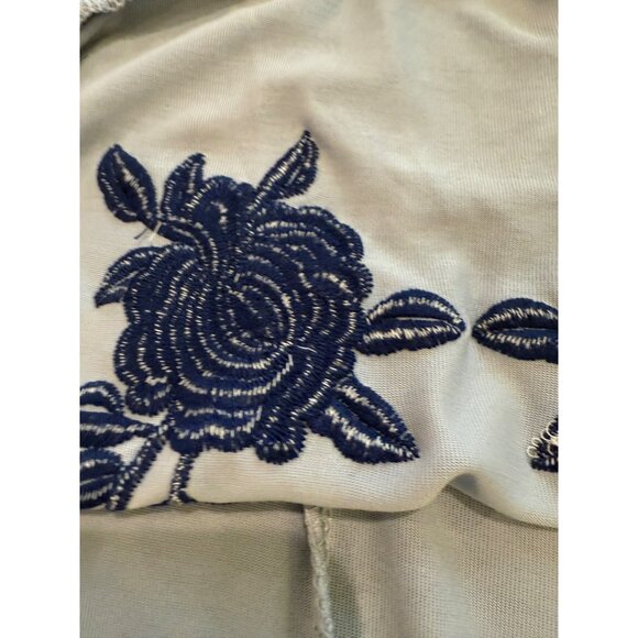 Alya Blue Sleeveless Peplum Tank Top With Navy Embroidered Floral Design Size S - Picture 8 of 10